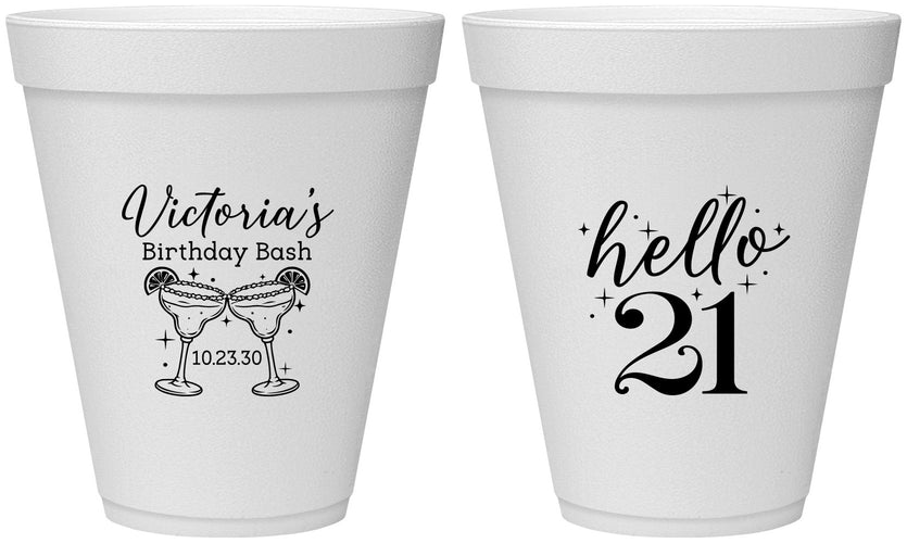 Personalized 21st Birthday 12 oz Foam Cups - Hello Twenty One | 340011