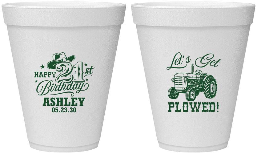 Personalized 21st Birthday 12 oz Foam Cups - Lets Get Plowed | 340012