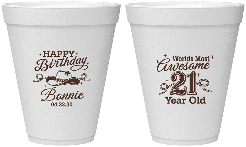 Personalized 21st Birthday 12 oz Foam Cups - Cowgirl | 340013