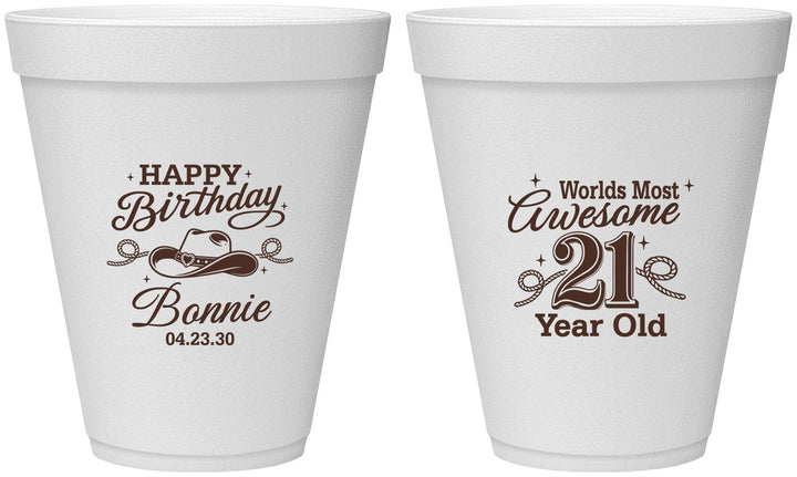 Personalized 21st Birthday 12 oz Foam Cups - Cowgirl | 340013