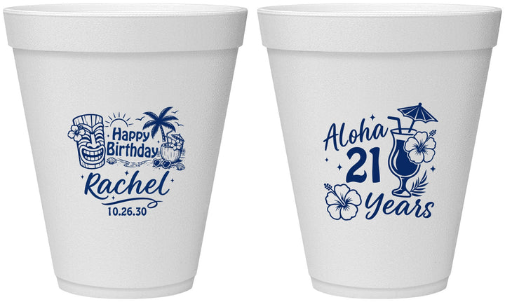 Personalized 21st Birthday 12 oz Foam Cups - Aloha Hawaii | 340016