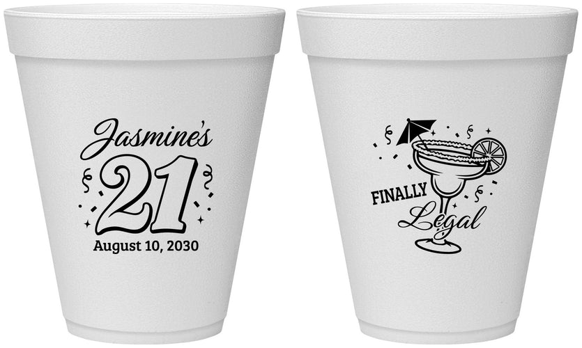 Personalized 21st Birthday 12 oz Foam Cups - Finally Legal | 340018