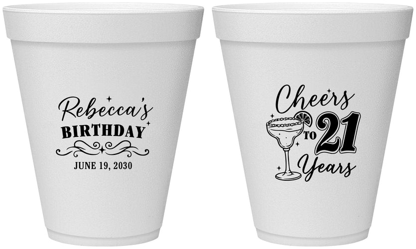 Personalized 21st Birthday 12 oz Foam Cups - Cheers To Twenty One Years | 340019