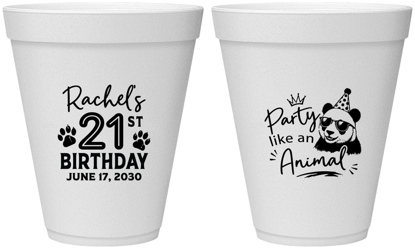 Personalized 21st Birthday 12 oz Foam Cups - Party Like An Animal Panda | 340021