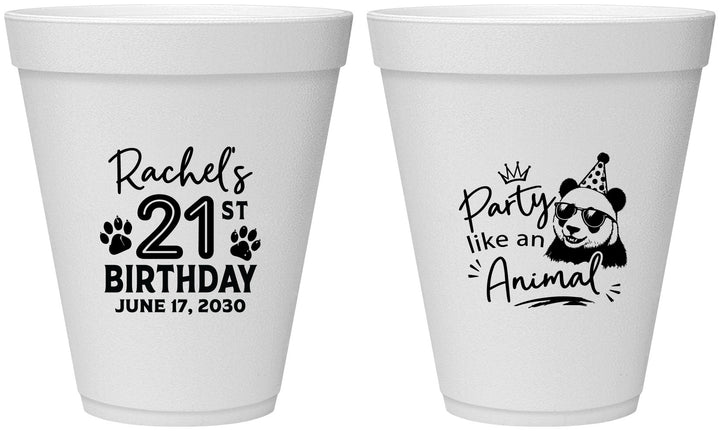 Personalized 21st Birthday 12 oz Foam Cups - Party Like An Animal Panda | 340021