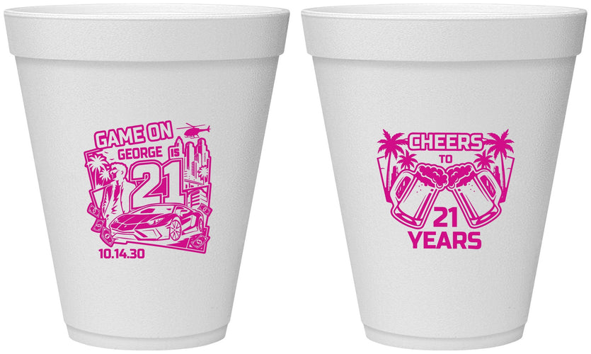 Personalized 21st Birthday 12 oz Foam Cups - Video Game | 340024