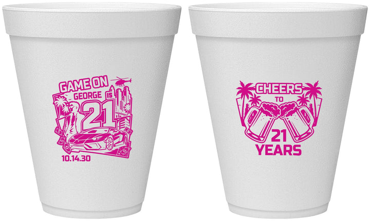 Personalized 21st Birthday 12 oz Foam Cups - Video Game | 340024