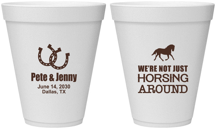 Personalized Wedding 12 oz Foam Cups - Horseshoe | 341