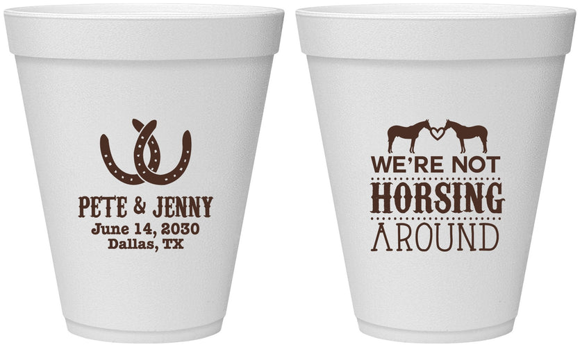 Personalized Wedding 12 oz Foam Cups - Horseshoe | 342