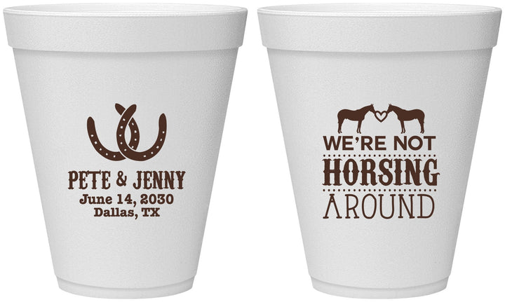 Personalized Wedding 12 oz Foam Cups - Horseshoe | 342