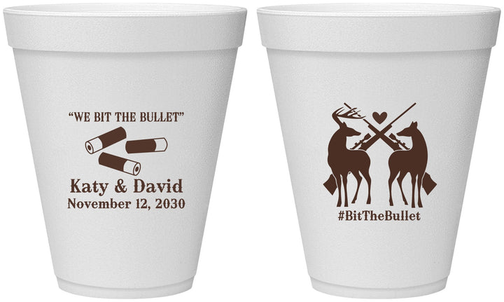 Personalized Wedding 12 oz Foam Cups - We Bit The Bullet | 343