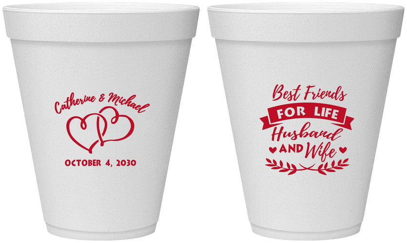 Personalized Wedding 12 oz Foam Cups - Best Friends For Life | 349