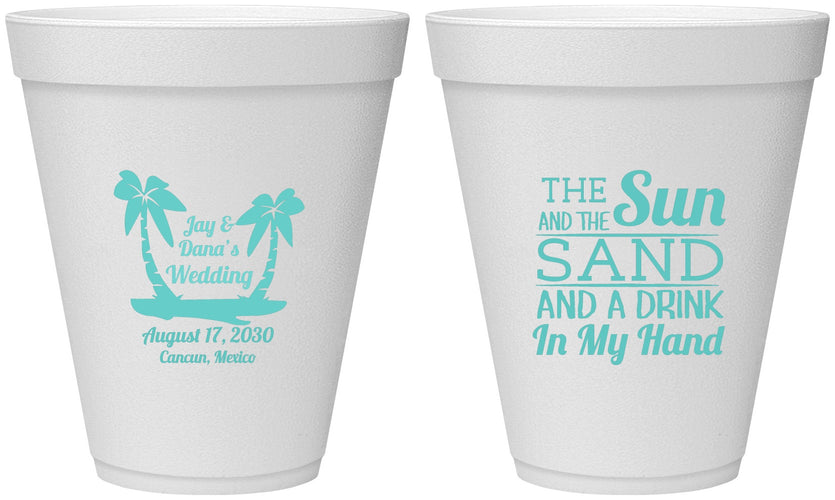 Personalized Wedding 12 oz Foam Cups - Beach | 350