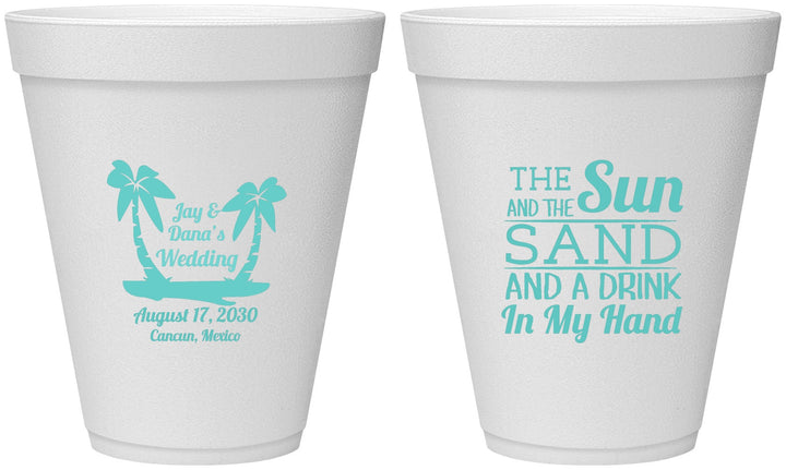 Personalized Wedding 12 oz Foam Cups - Beach | 350