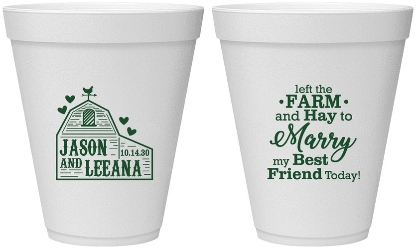 Personalized Wedding 12 oz Foam Cups - Left The Farm Tractor | 352