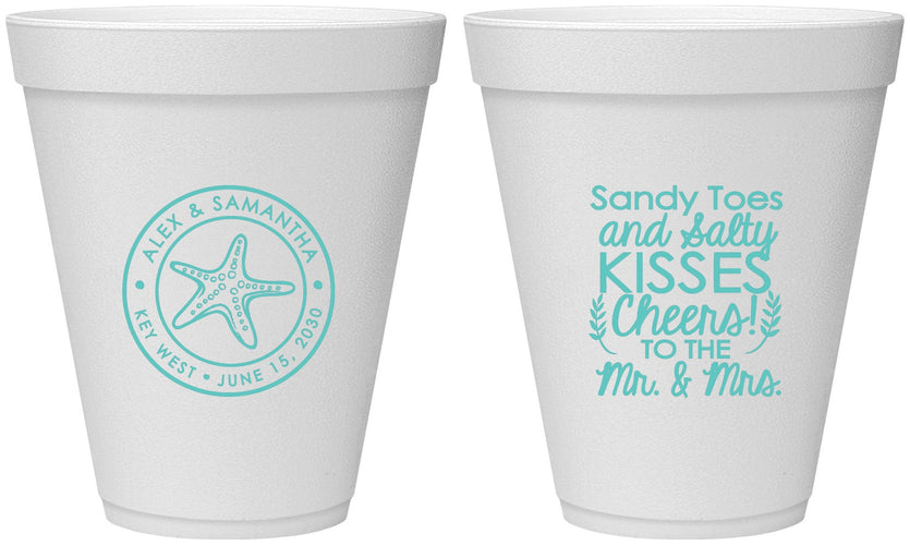 Personalized Wedding 12 oz Foam Cups - Sandy Feet Salty Kisses | 355