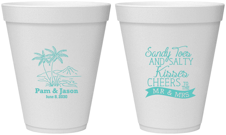 Personalized Wedding 12 oz Foam Cups - Beach | 358