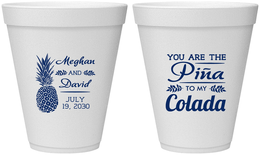 Personalized Wedding 12 oz Foam Cups - Pina Colada | 364