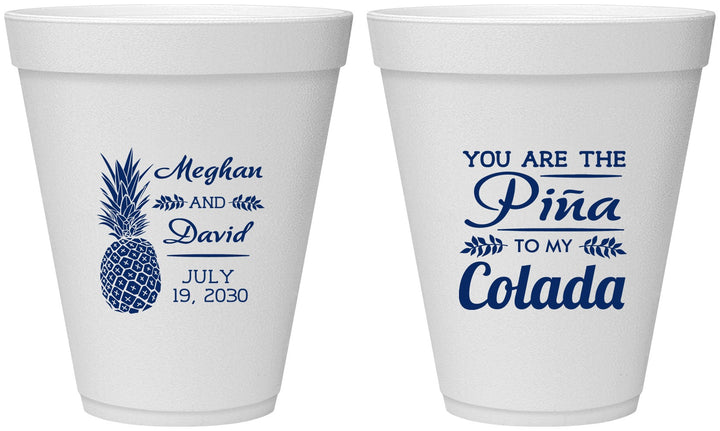 Personalized Wedding 12 oz Foam Cups - Pina Colada | 364