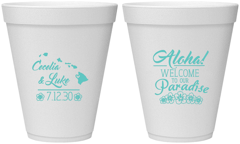 Personalized Wedding 12 oz Foam Cups - Hawaii | 365