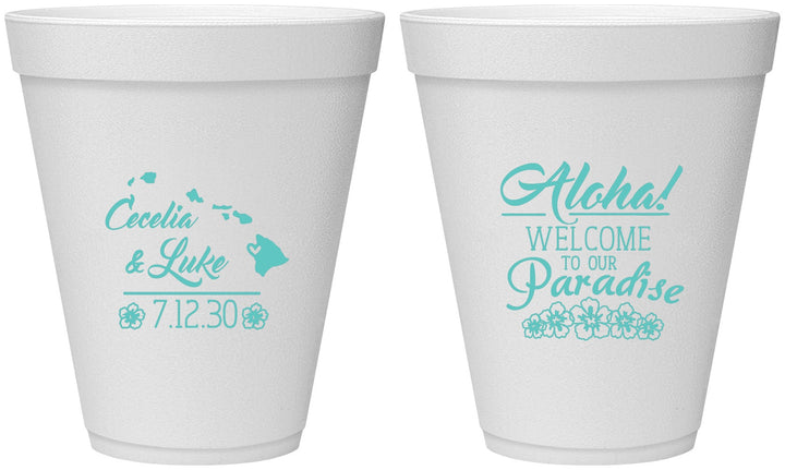 Personalized Wedding 12 oz Foam Cups - Hawaii | 365