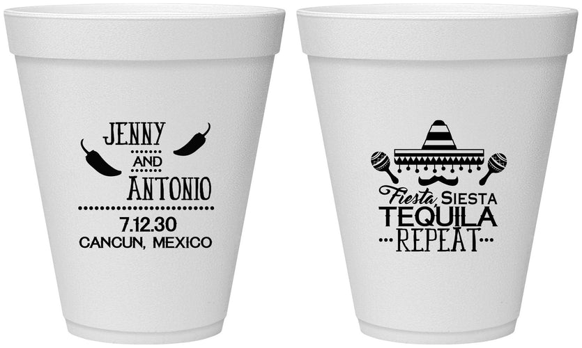 Personalized Wedding 12 oz Foam Cups - Fiesta Siesta Tequila Repeat | 369