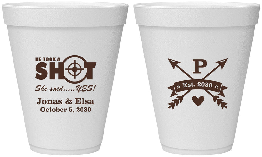 Personalized Wedding 12 oz Foam Cups - Take A Shot She Said Yes | 370