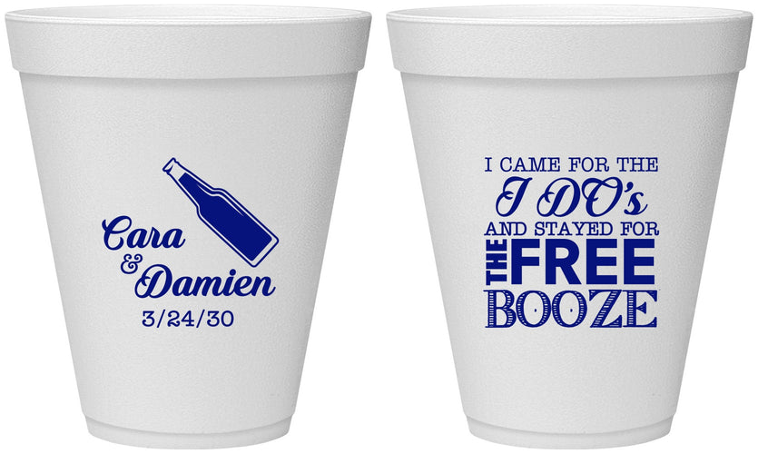 Personalized Wedding 12 oz Foam Cups - I Do Free Booze | 371