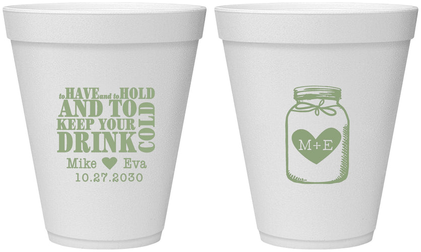 Personalized Wedding 12 oz Foam Cups - Mason Jar | 373