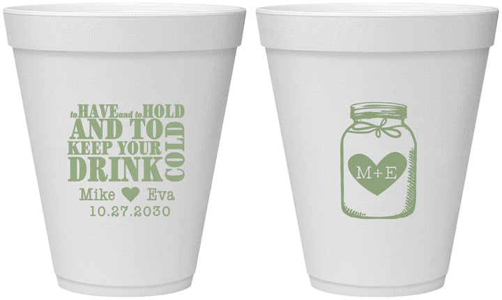 Personalized Wedding 12 oz Foam Cups - Mason Jar | 373