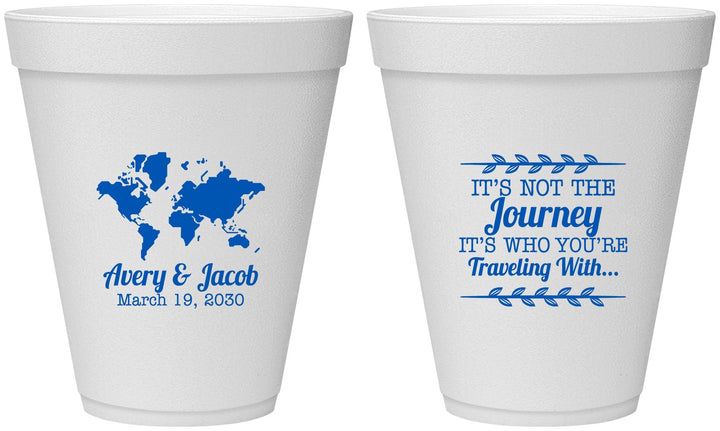 Personalized Wedding 12 oz Foam Cups - Journey Traveling With | 374