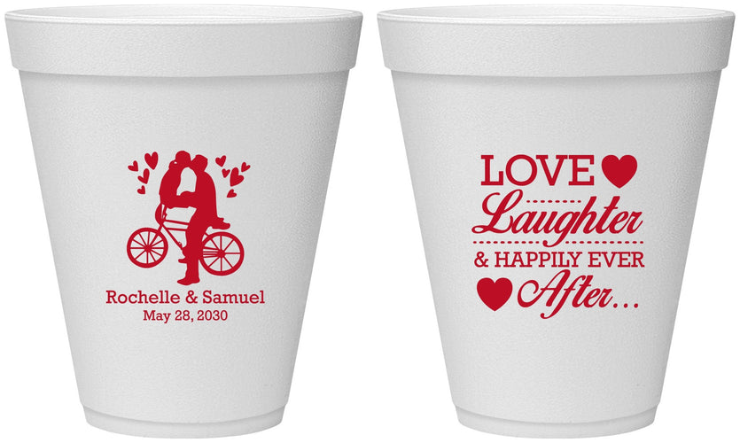 Personalized Wedding 12 oz Foam Cups - Love Laughter Happily | 376