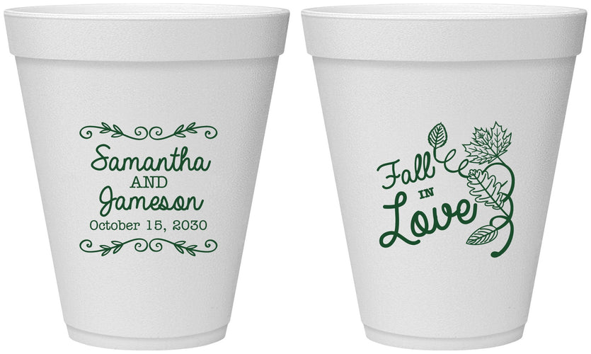Personalized Wedding 12 oz Foam Cups - Fall In Love | 377