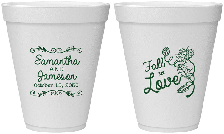 Personalized Wedding 12 oz Foam Cups - Fall In Love | 377