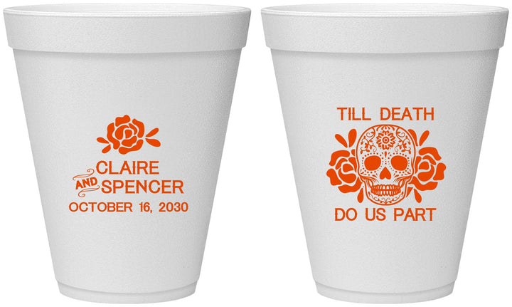 Personalized Wedding 12 oz Foam Cups - Till Death Do Us Part | 380