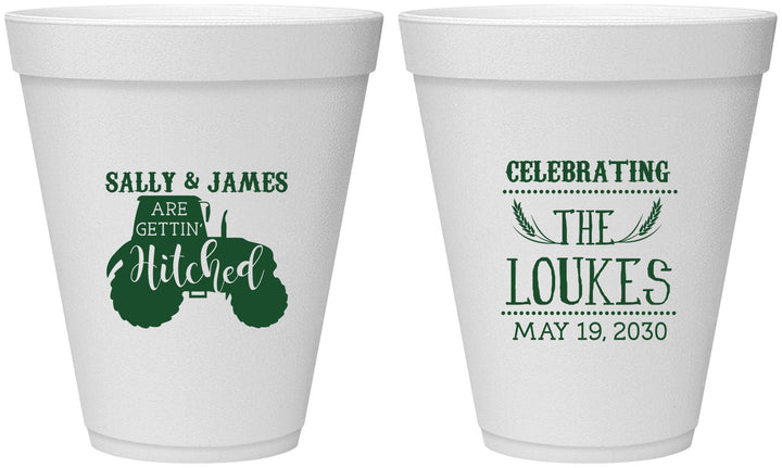 Personalized Wedding 12 oz Foam Cups - Tractor | 381