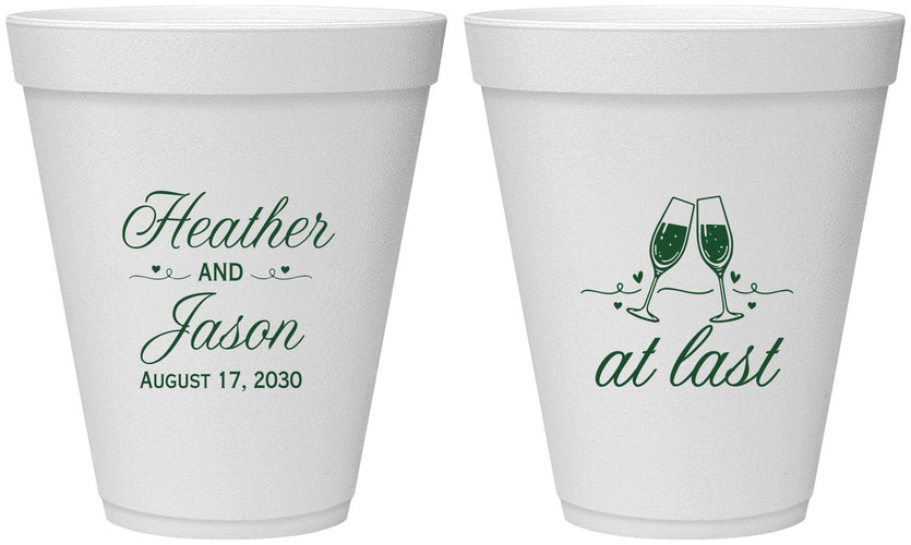 Personalized Wedding 12 oz Foam Cups - At Last | 382