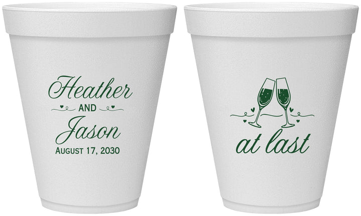 Personalized Wedding 12 oz Foam Cups - At Last | 382