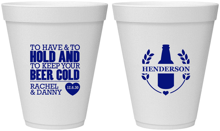 Personalized Wedding 12 oz Foam Cups - To Have And To Hold | 384