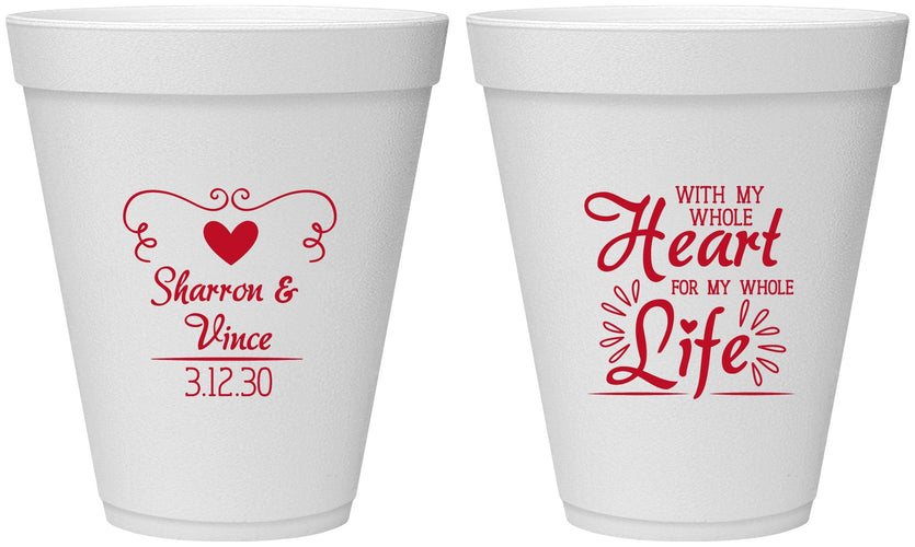Personalized Wedding 12 oz Foam Cups - Heart Life | 387