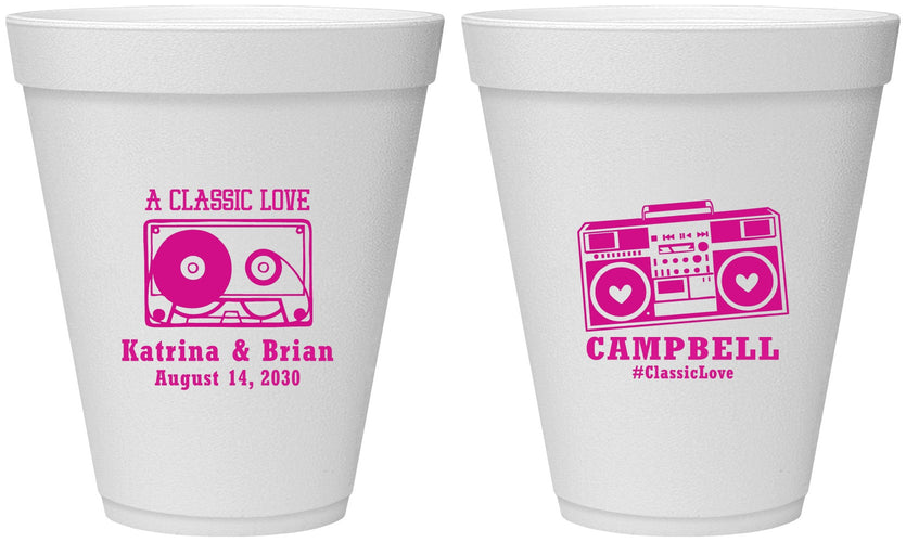 Personalized Wedding 12 oz Foam Cups - Class Love Cassette Tape | 389