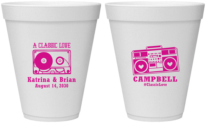 Personalized Wedding 12 oz Foam Cups - Class Love Cassette Tape | 389