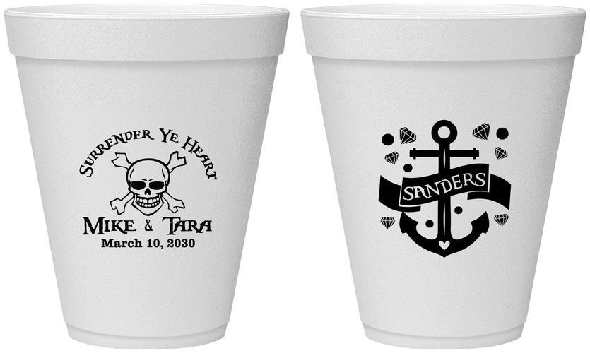 Personalized Wedding 12 oz Foam Cups - Anchor Nautical | 391