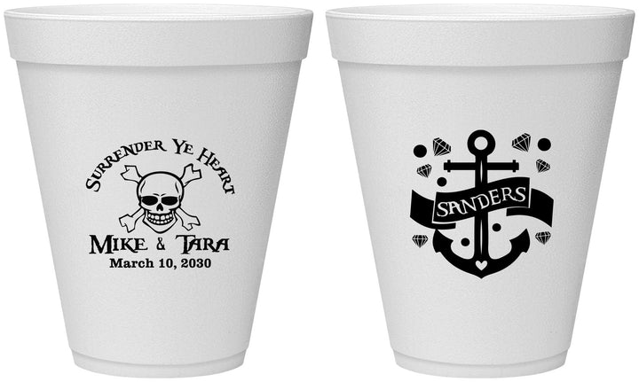 Personalized Wedding 12 oz Foam Cups - Anchor Nautical | 391