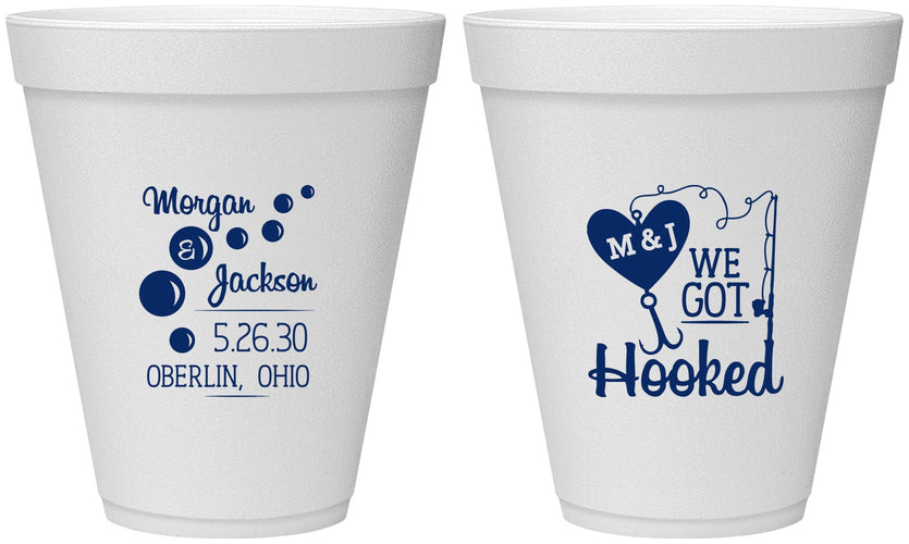 Personalized Wedding 12 oz Foam Cups - We Got Hooked Fish | 396