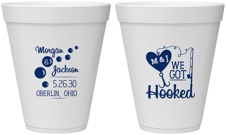Personalized Wedding 12 oz Foam Cups - We Got Hooked Fish | 396