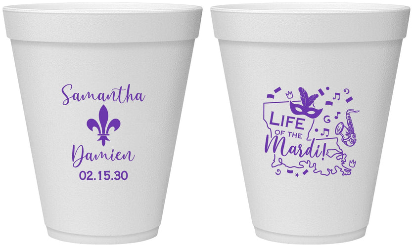 Personalized Wedding 12 oz Foam Cups - Mardi Gras | 398