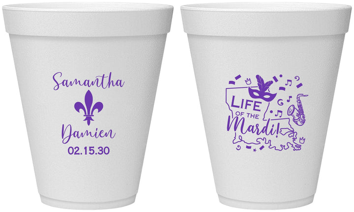 Personalized Wedding 12 oz Foam Cups - Mardi Gras | 398