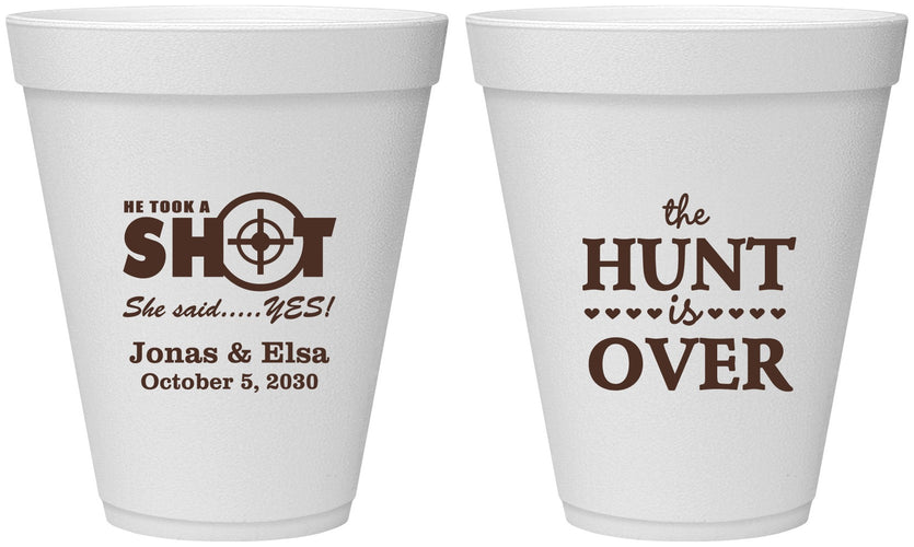 Personalized Wedding 12 oz Foam Cups - The Hunt Is Over | 400