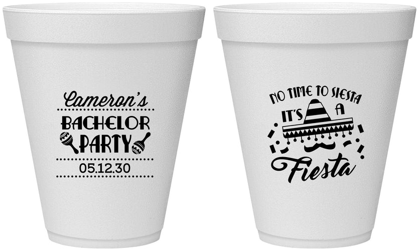 Personalized Bachelor Party 12 oz Foam Cups - Siesta Fiesta Mexican | 40000